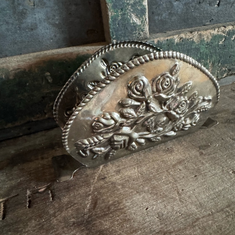 Vintage-Inspired Silver Rose Napkin Holder